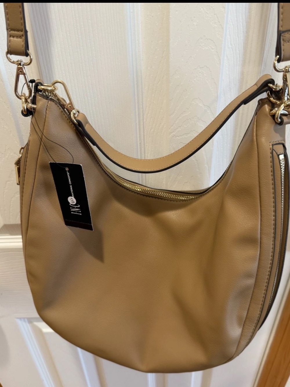 INC Kolleene Hobo Handbag Shoulder Crossbody Purse Camel Beige Expands NWT $90